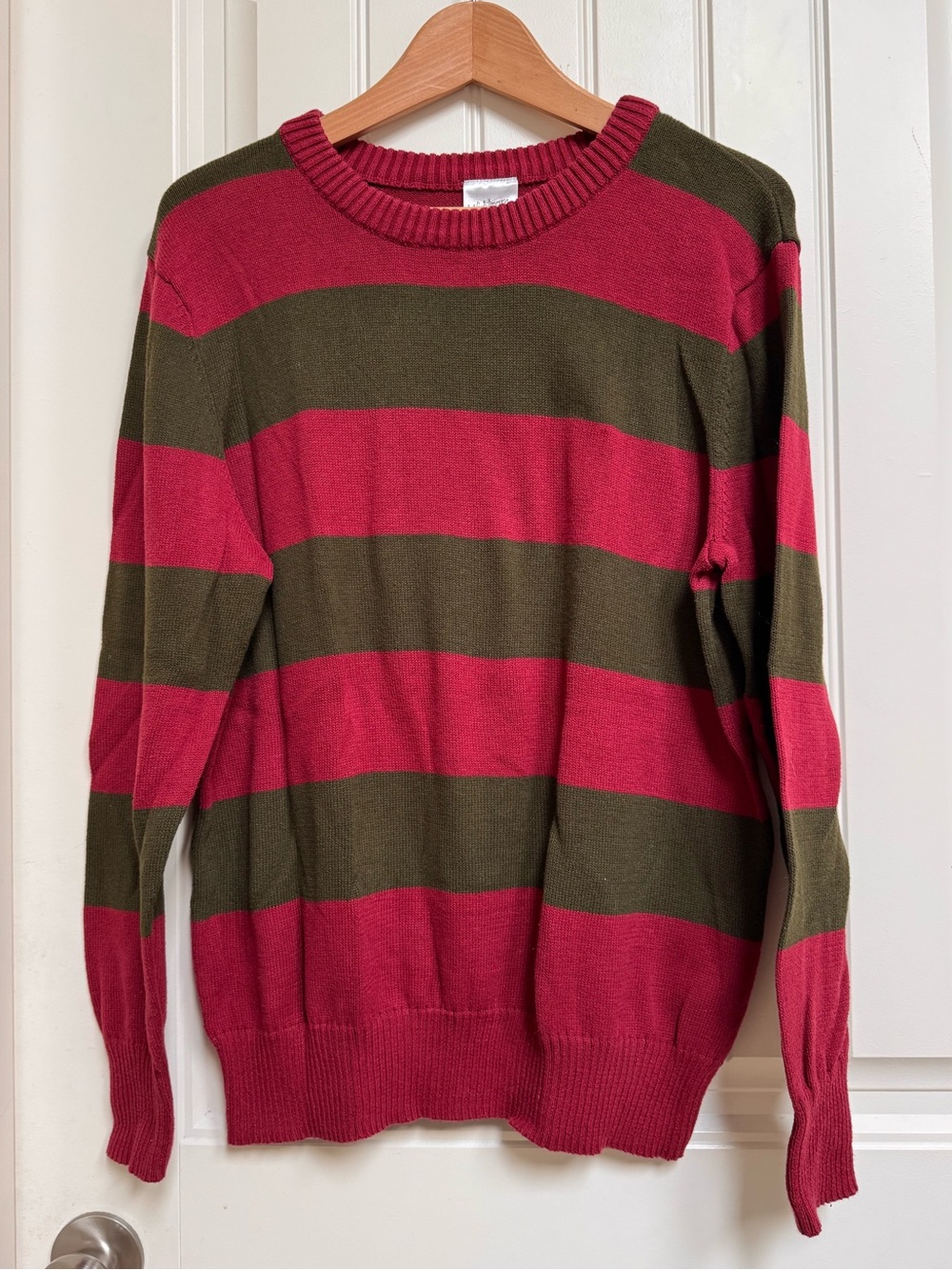 Nightmare on Elm Street Freddy Krueger Maroon and Khaki Striped Crewneck. Size M